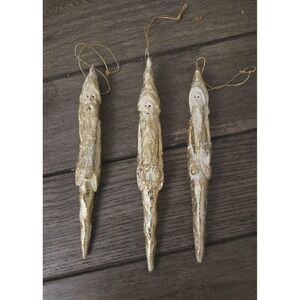 Vintage Santa Icicle Ornaments Set of 3 Gold Cream Father Christmas Saint Nick